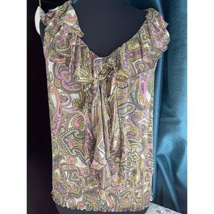 INC Size 4 Paisley Ruffle Pink Green 100% Silk